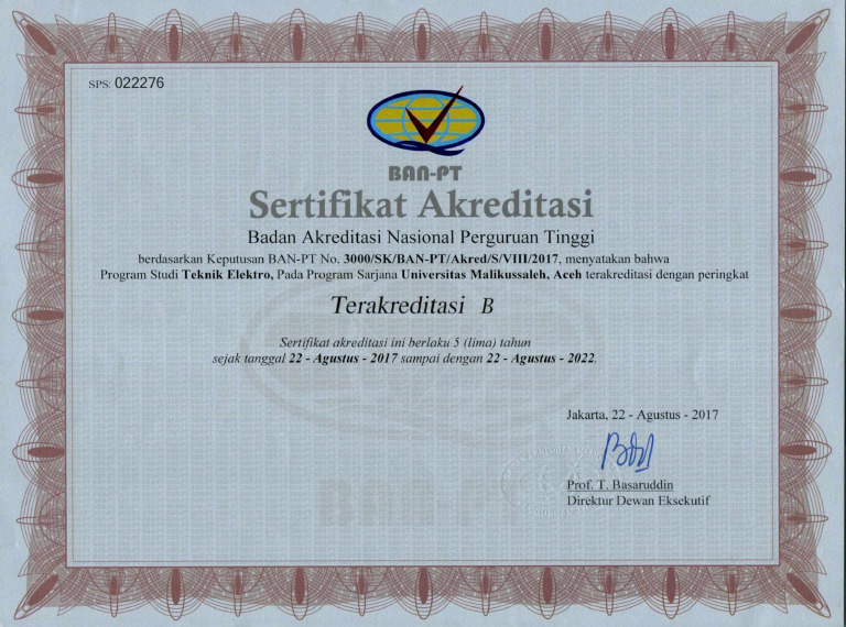 Unimal-228379711-Sertifikat Akreditasi Prodi Teknik Elektro 2017-2022 | PDF