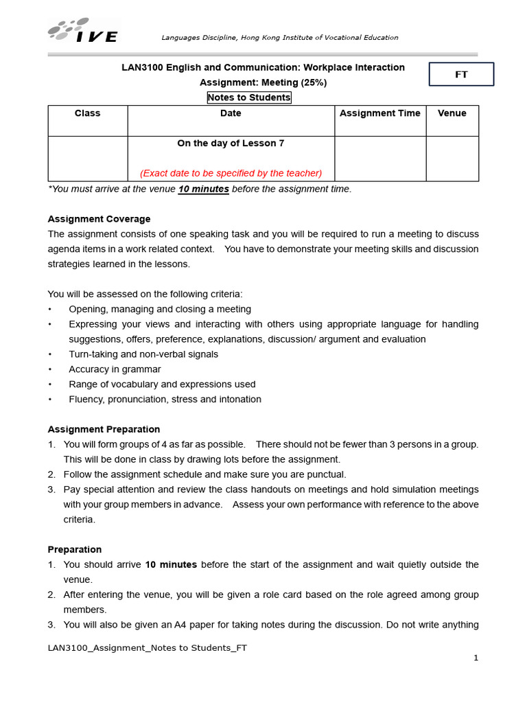 LAN3100 - Assignment - Notes To Ss - FT | PDF | Career & Growth ...