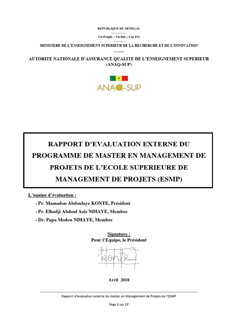 Évaluation du Master en Management de Projets | PDF