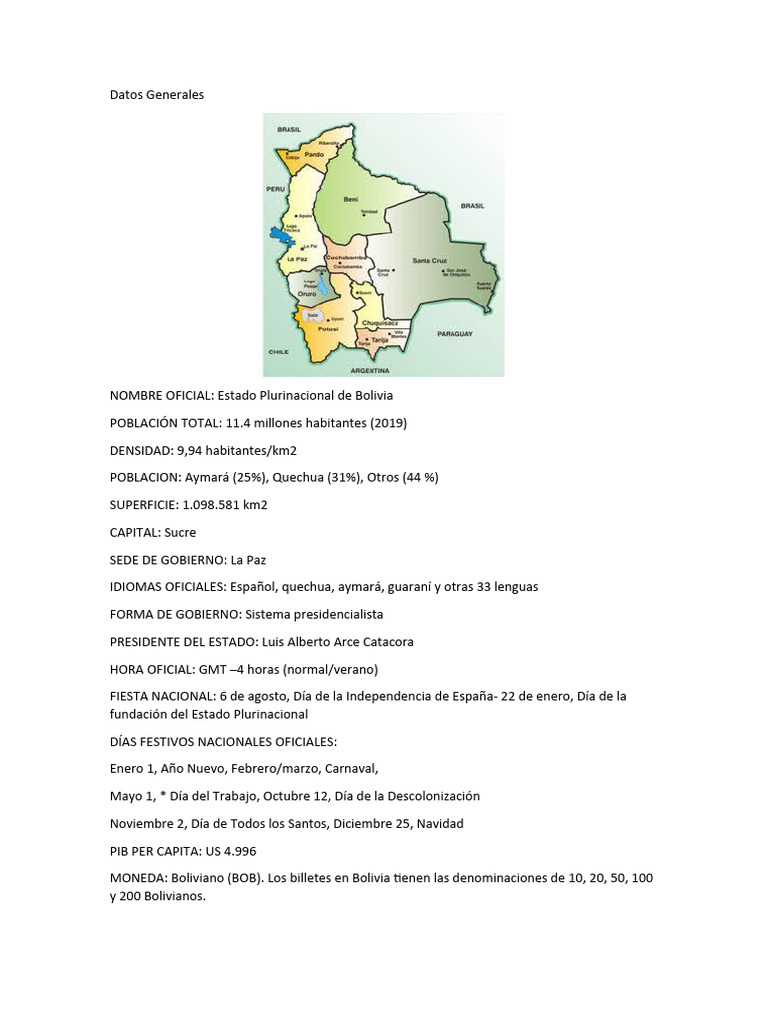 Datos Generales Bolivia PDF Andes Geografía Física