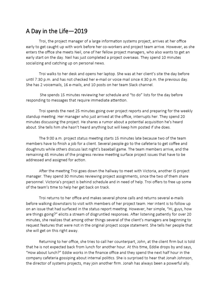 A Day in the Life of a Project Manager | PDF