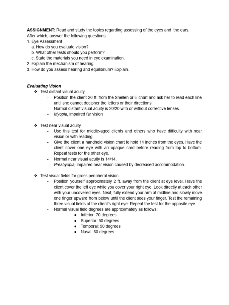 Assessment of The Eyes and The Ears PDF Hearing Ear
