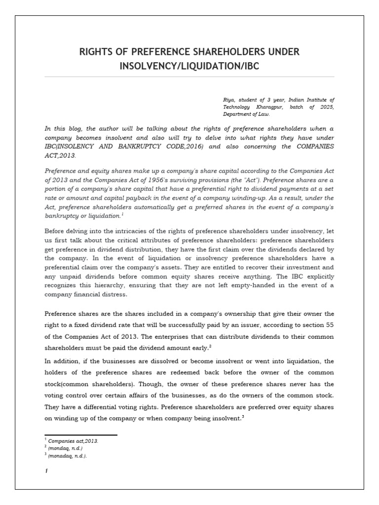 Rights of Preference Share (IBC) | PDF | Bankruptcy | Insolvency