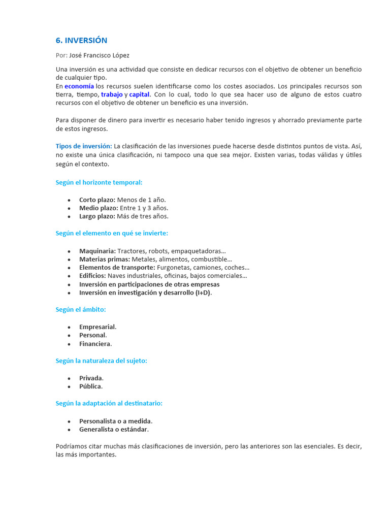 Inversión | PDF | Negocios | Finanzas y dinero