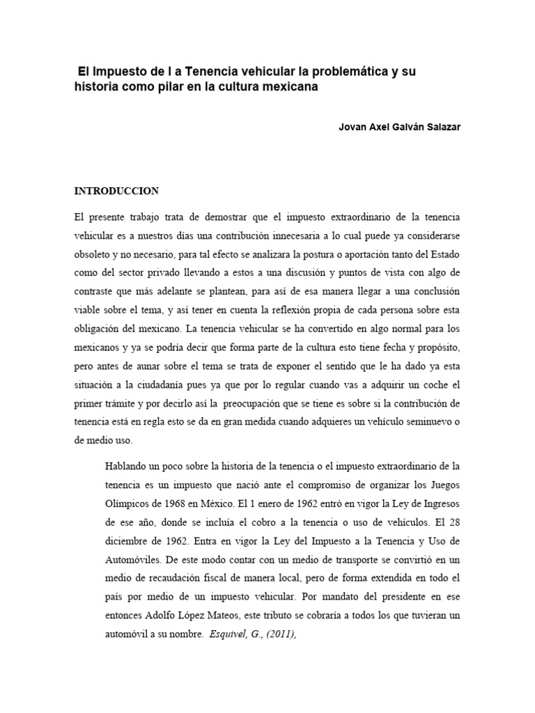 El Impuesto Extraordinario La Tenencia Vehicular en | PDF | Impuestos ...