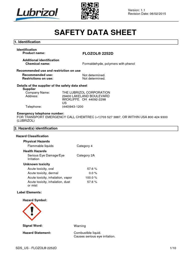 Flozol 2252D (SDS) PDF Personal Protective Equipment Toxicity