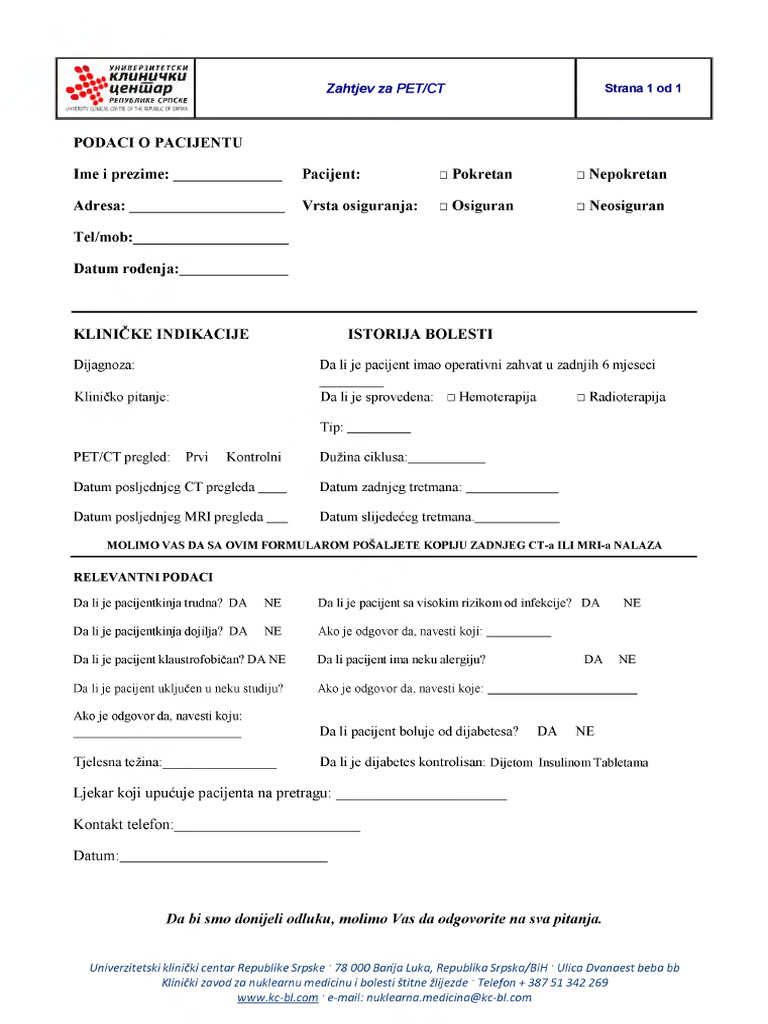Zahtjev Za PET CT | PDF