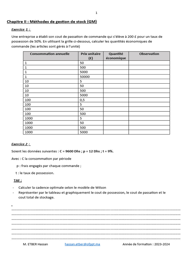 Serie Des Exercices Point de Commande | PDF | Économie