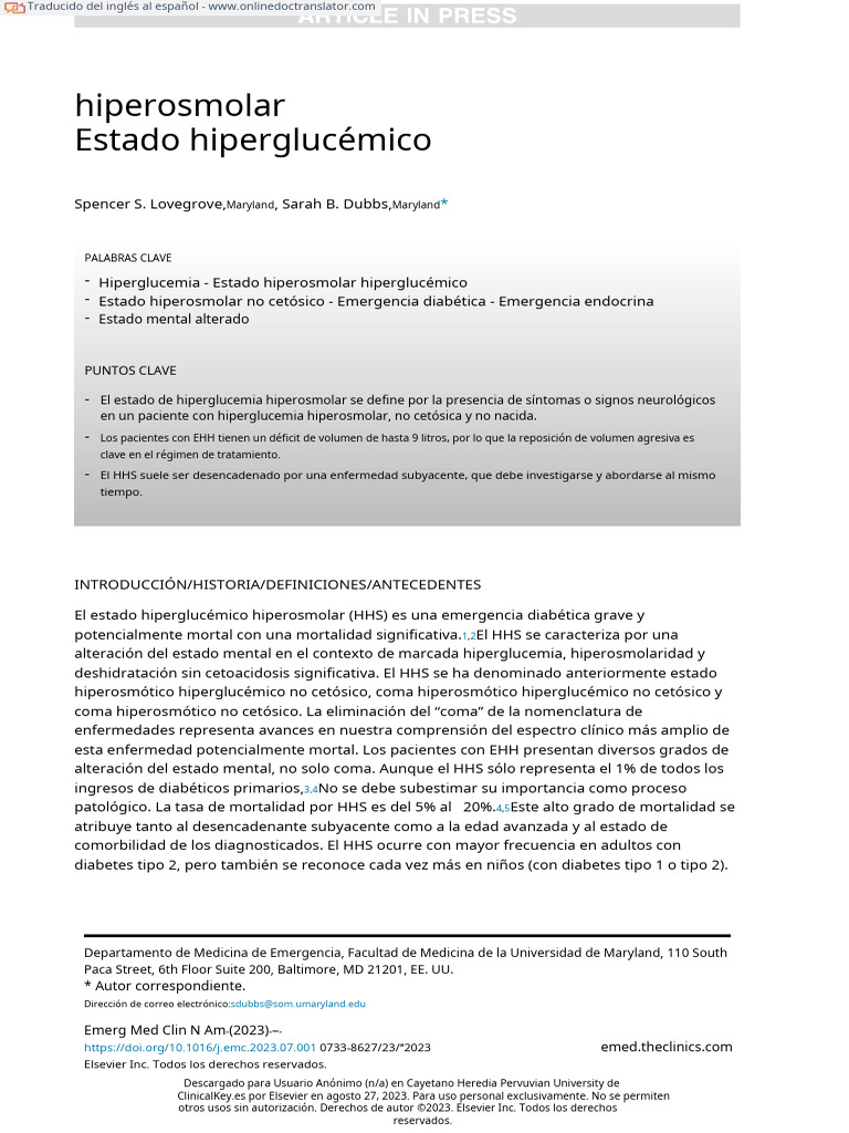 Hyperosmolar Hyperglycemic State - En.es | PDF