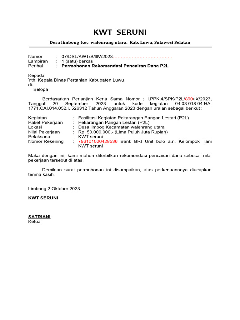 File rekomendasi pencairan kwt seruni pdf