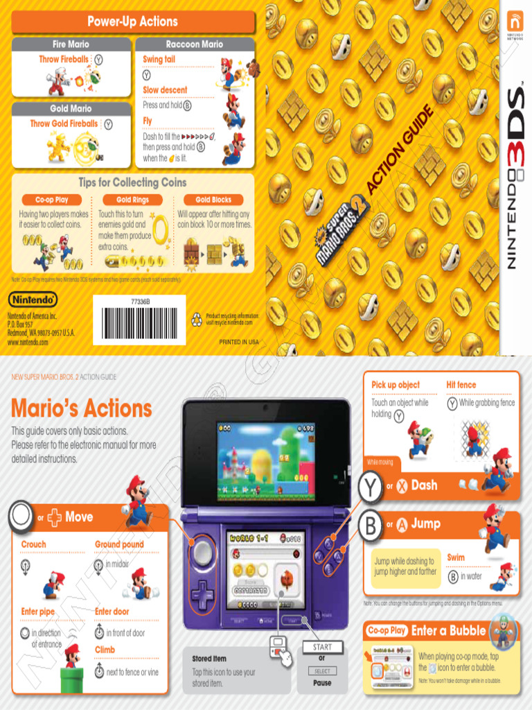 3DS - nsmb2 - Single - Sheet - en Manual | PDF | Mario
