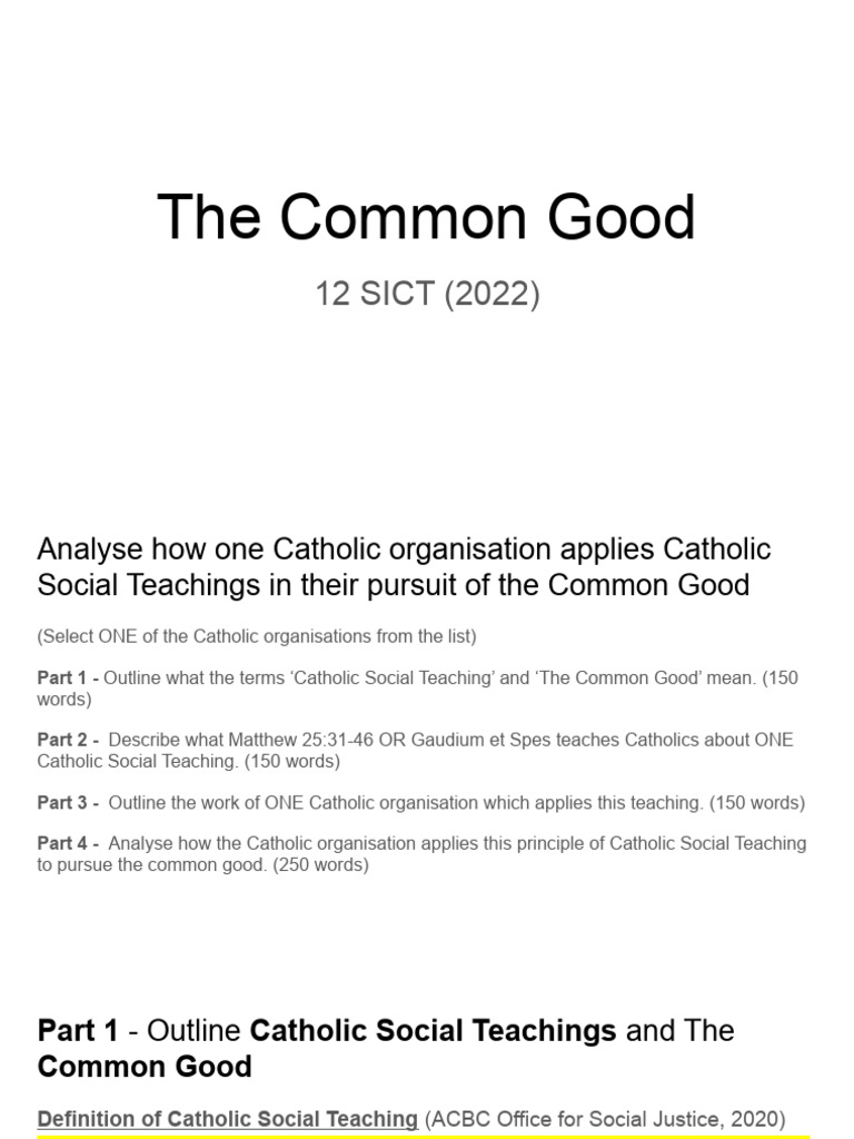 12SICT The Common Good PDF Catholic Social Teaching