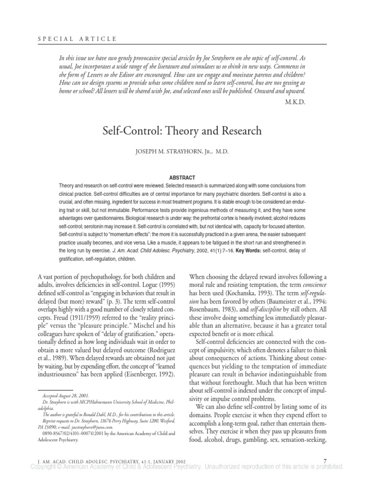Self-Control: Theory and Research: Special Article | PDF