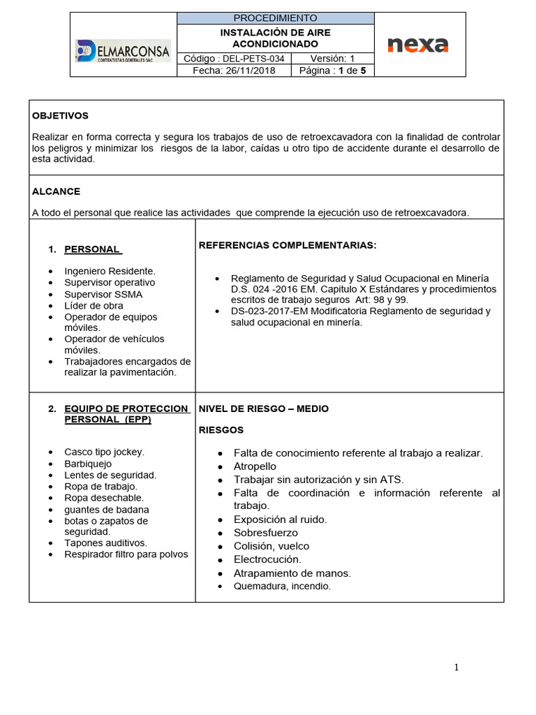 DEL-PETS-034 Uso de Retroexcavadora | PDF | Seguridad y salud ocupacional