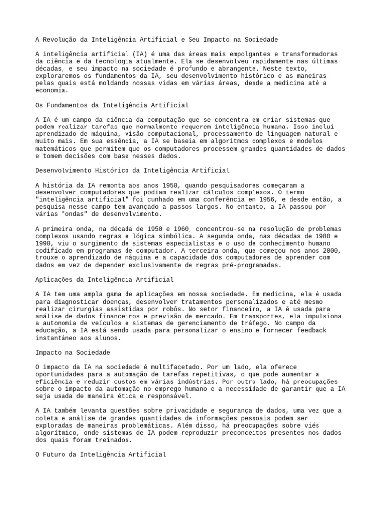 Impacto da IA na Sociedade Moderna | PDF | Inteligência artificial ...