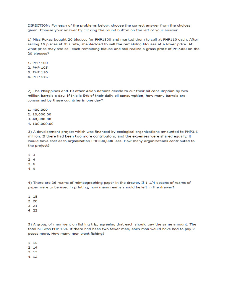 Math Skills Assessment | PDF