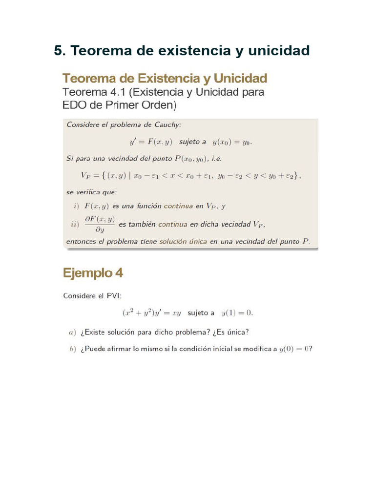 CLASE 5 Teorema de Existencia y Unicidad PDF