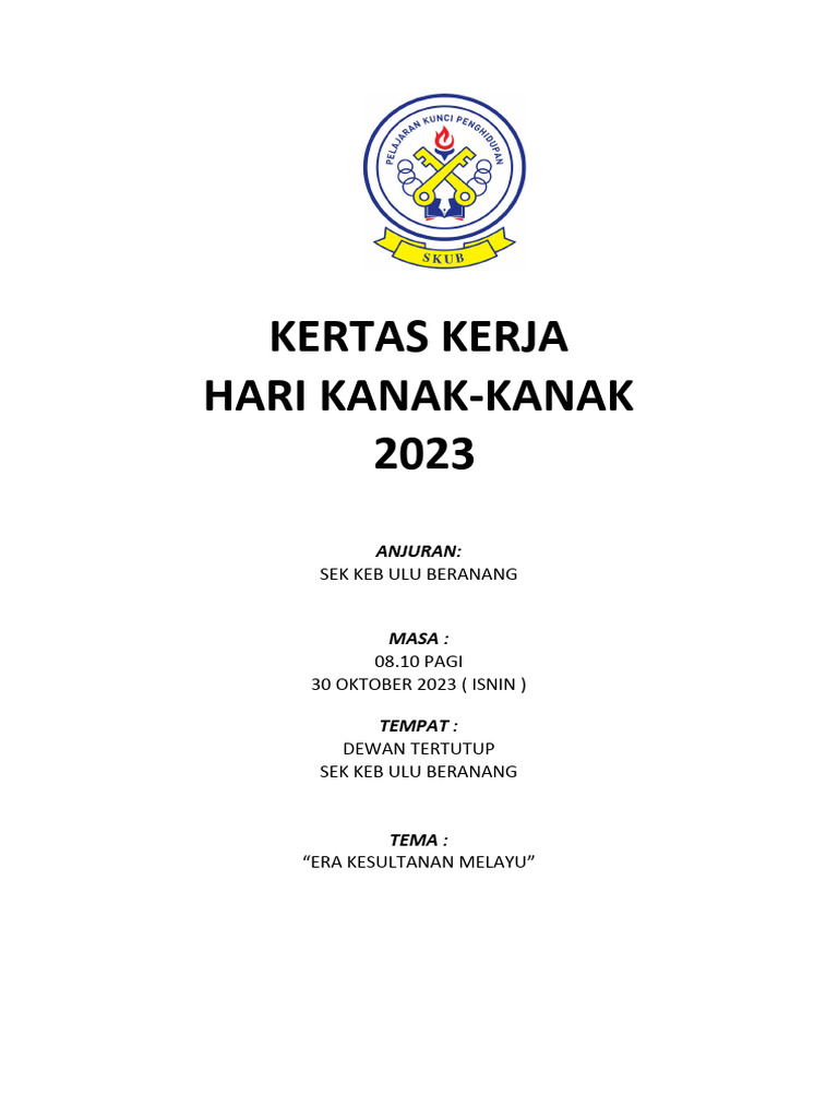 Kertas Kerja Hari Kanak-Kanak 2023 | PDF