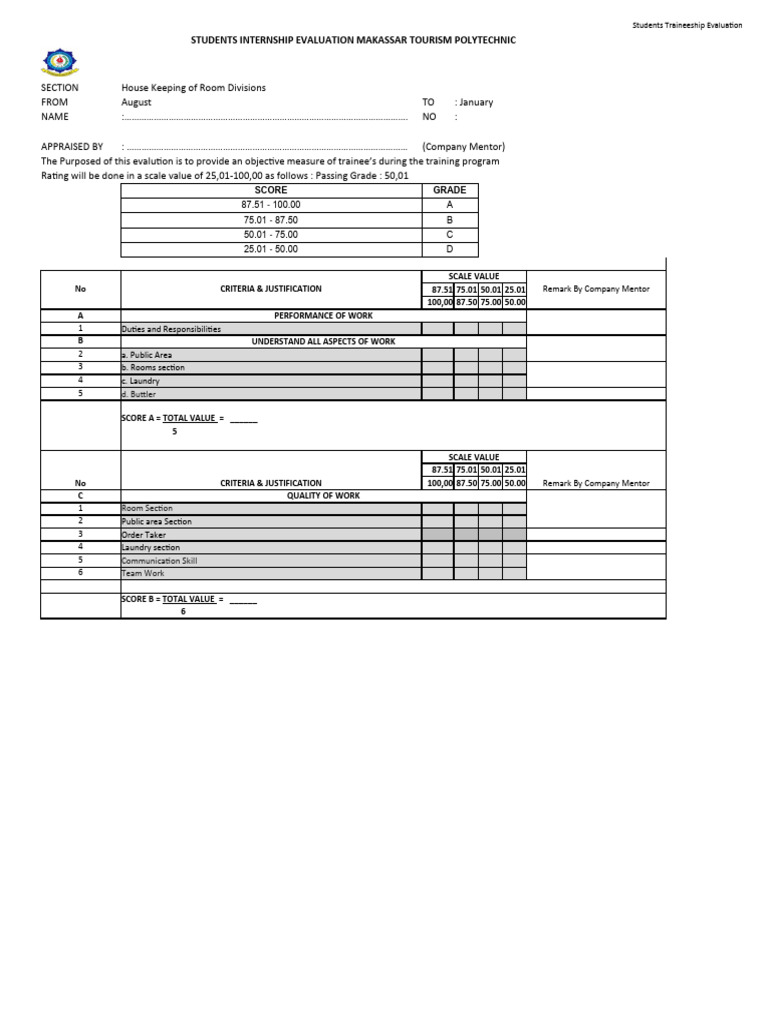 Format Penilaian Housekeeping Update PDF