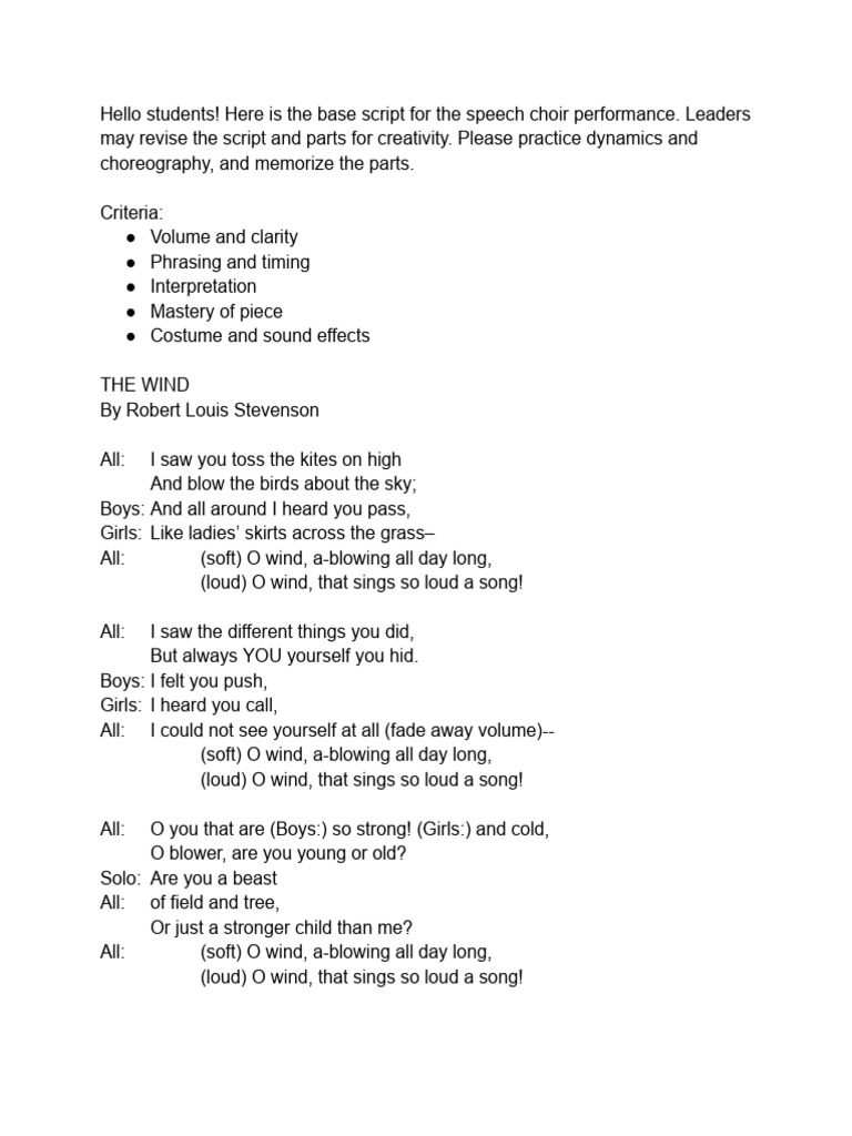 The Wind Speech Choir Base Script PDF