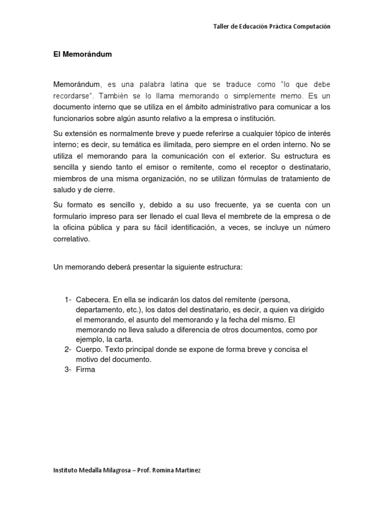 El Memorandum Ejemplos Comunicacion Tecnologia