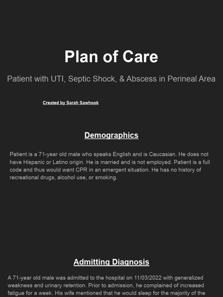 Plan of Care Patient With UTI, Septic Shock, & Abscess in Perineal
