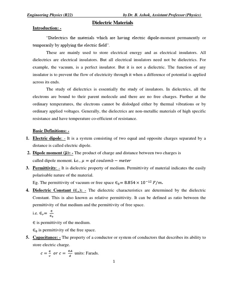 Unit - 4a. Dielectric Materials | PDF