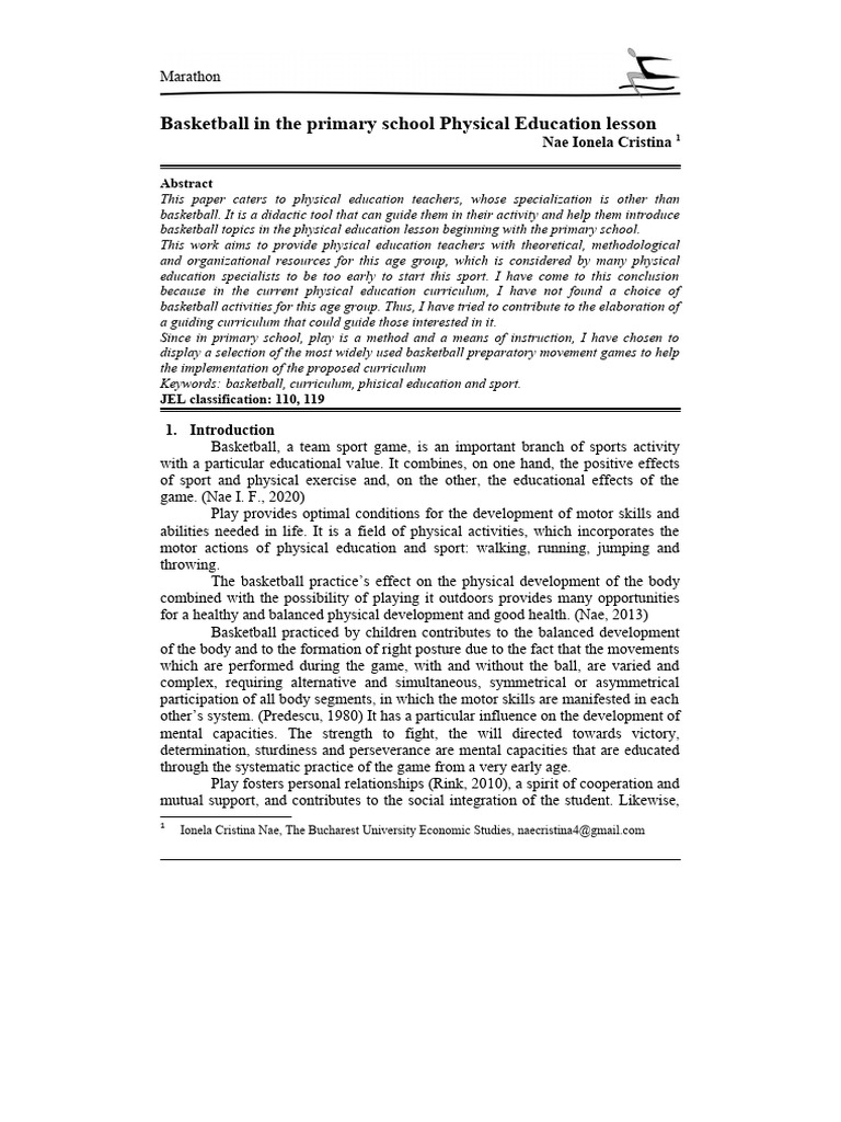 Basketball in The Primary School Physical Education Lesson | PDF