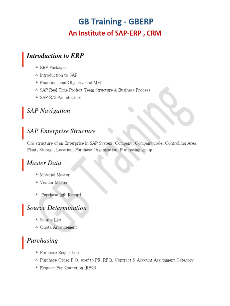 SAP MM Course Content Updated PDF