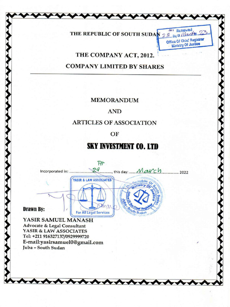 1 - Memorandum & Articles of Association | PDF