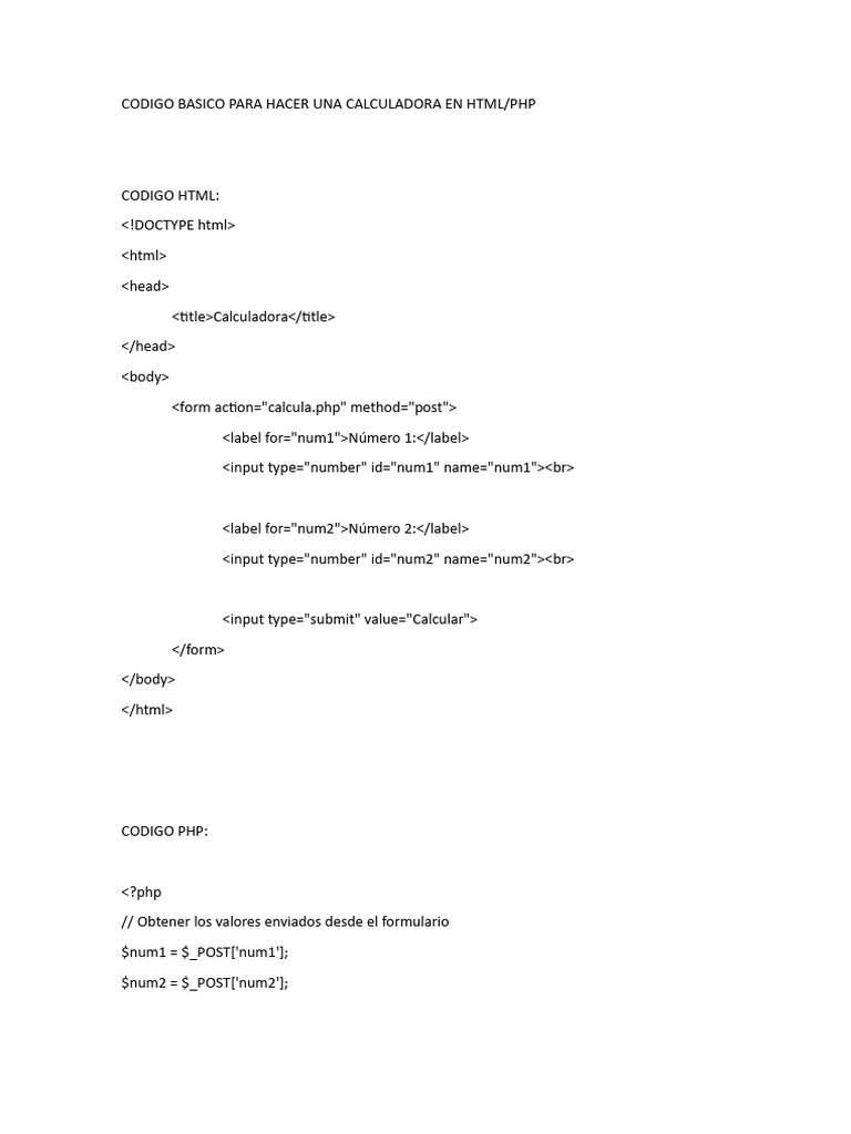 Codigo Basico para Hacer Una Calculadora en HTML | PDF