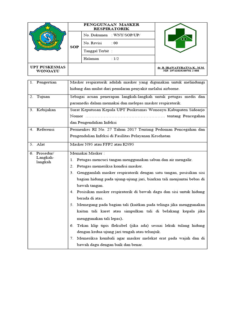 Prosedur Penggunaan Masker Respiratorik | PDF