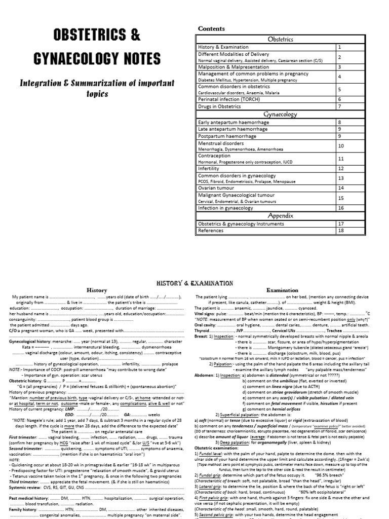 Obs - and - Gyn Integrated Notes | PDF | Childbirth | Human Pregnancy