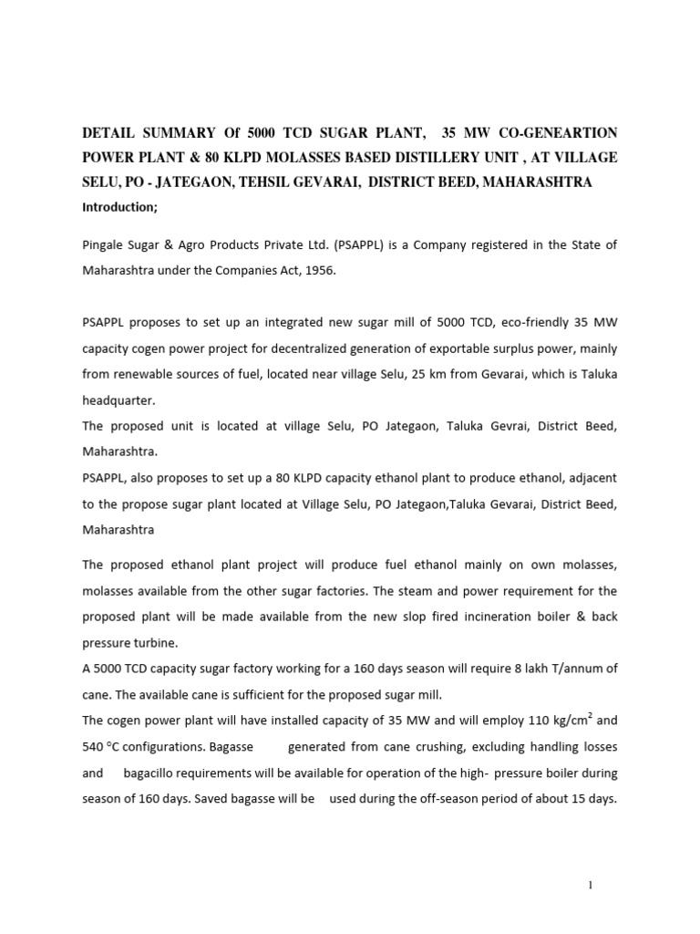 5000 TCD Sugar Plant Overview | PDF | Sugarcane | Cogeneration