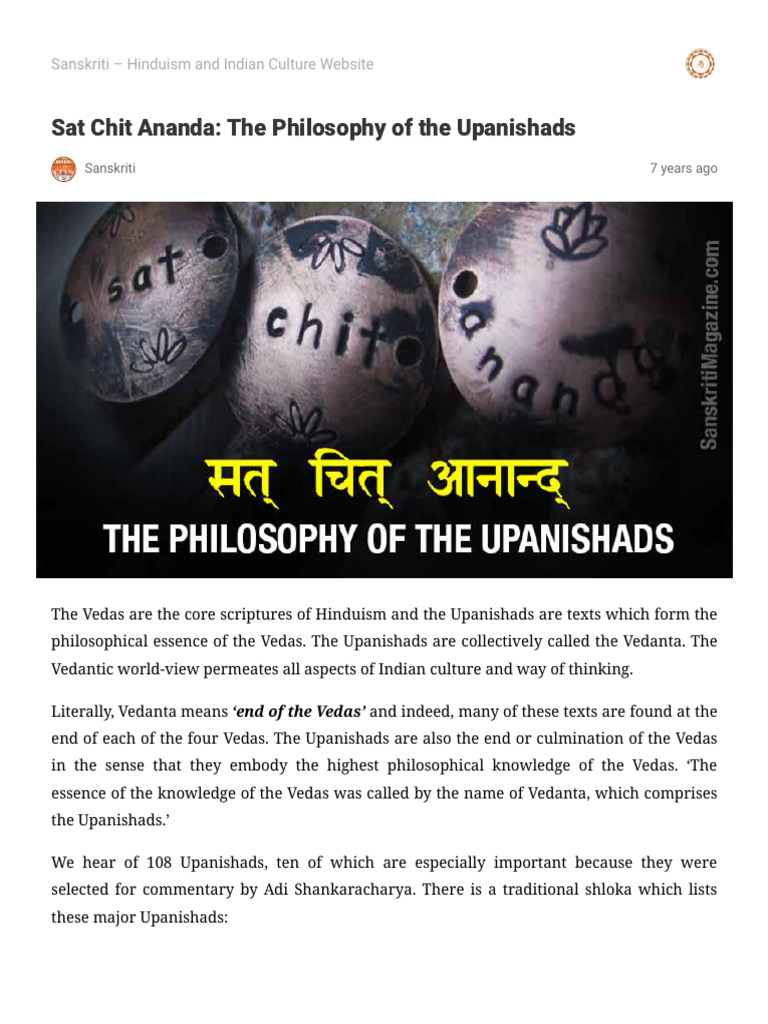 Sat Chit Ananda The Philosophy of The Upanishads Sanskriti