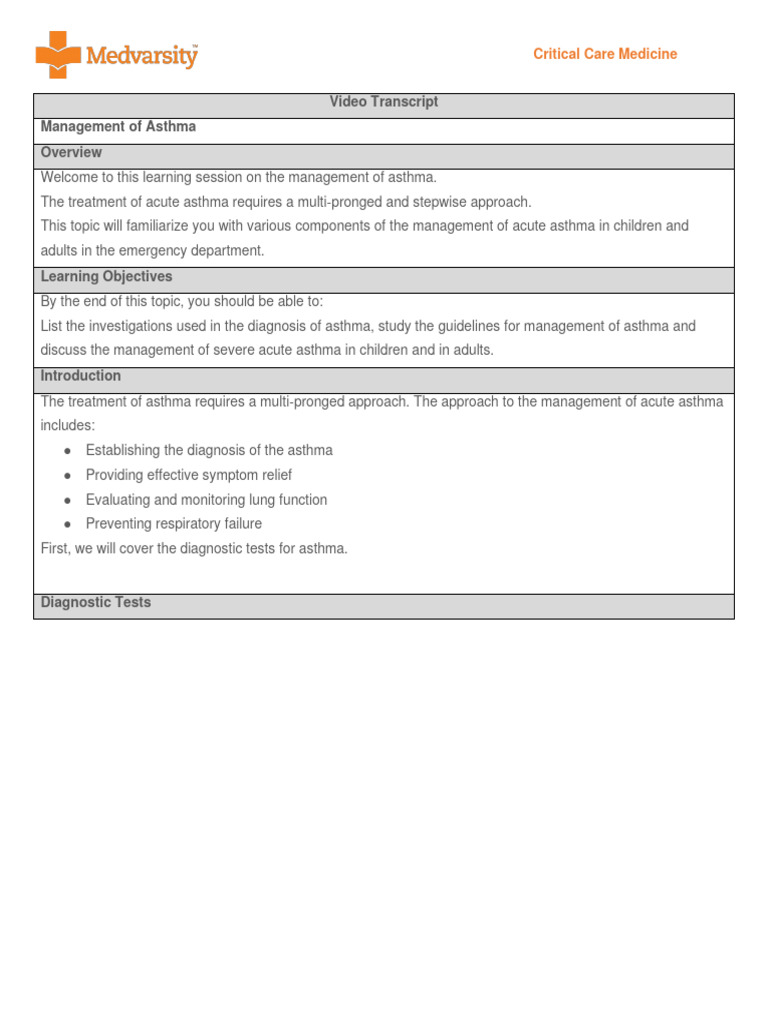 Management of Asthma PDF