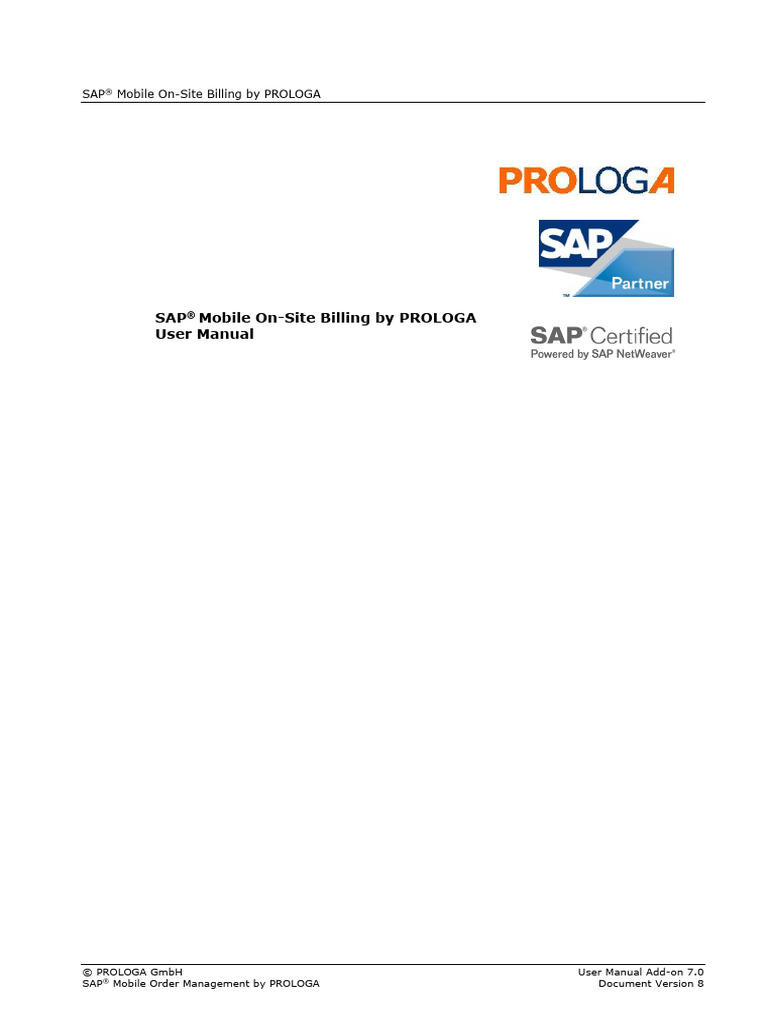 SAP Mobile On-Site Billing by PROLOGA User Manual | PDF | Computers