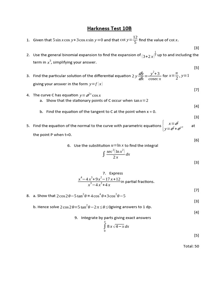 Harkness Test 10B | PDF | Equations | Trigonometric Functions