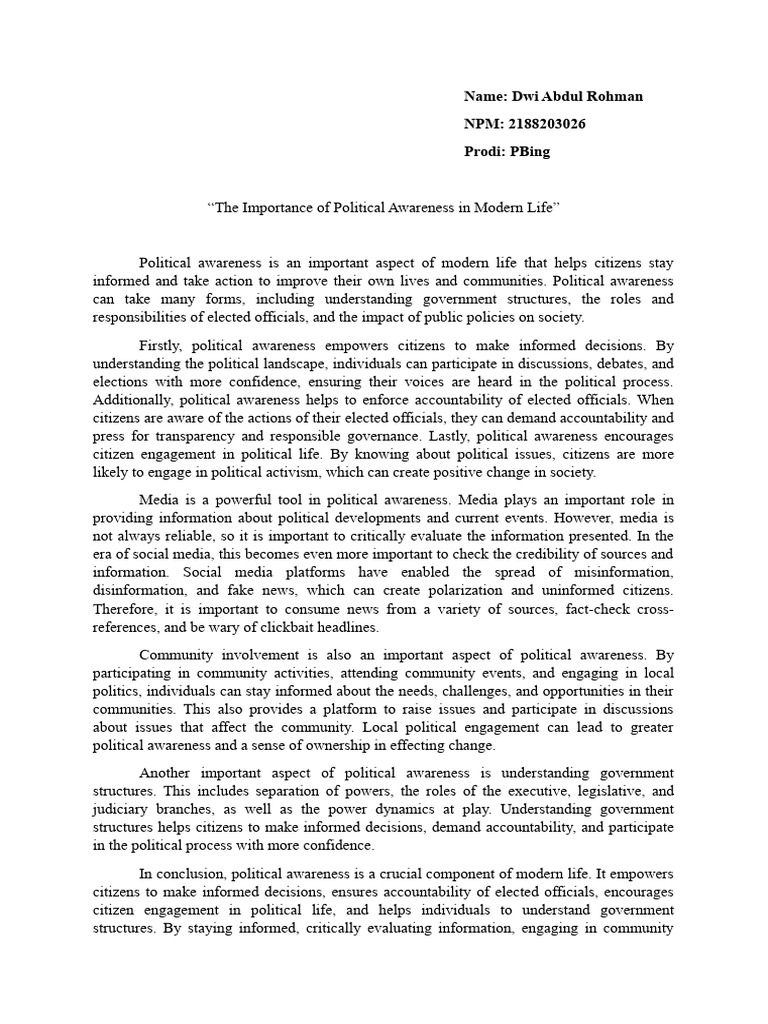 The Importance of Political Awareness in Modern Life | PDF ...