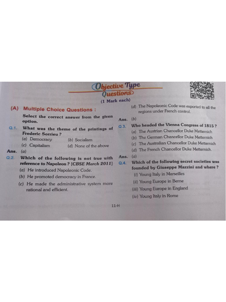 SST CH 1 History Class 10 (MCQ'S) | PDF