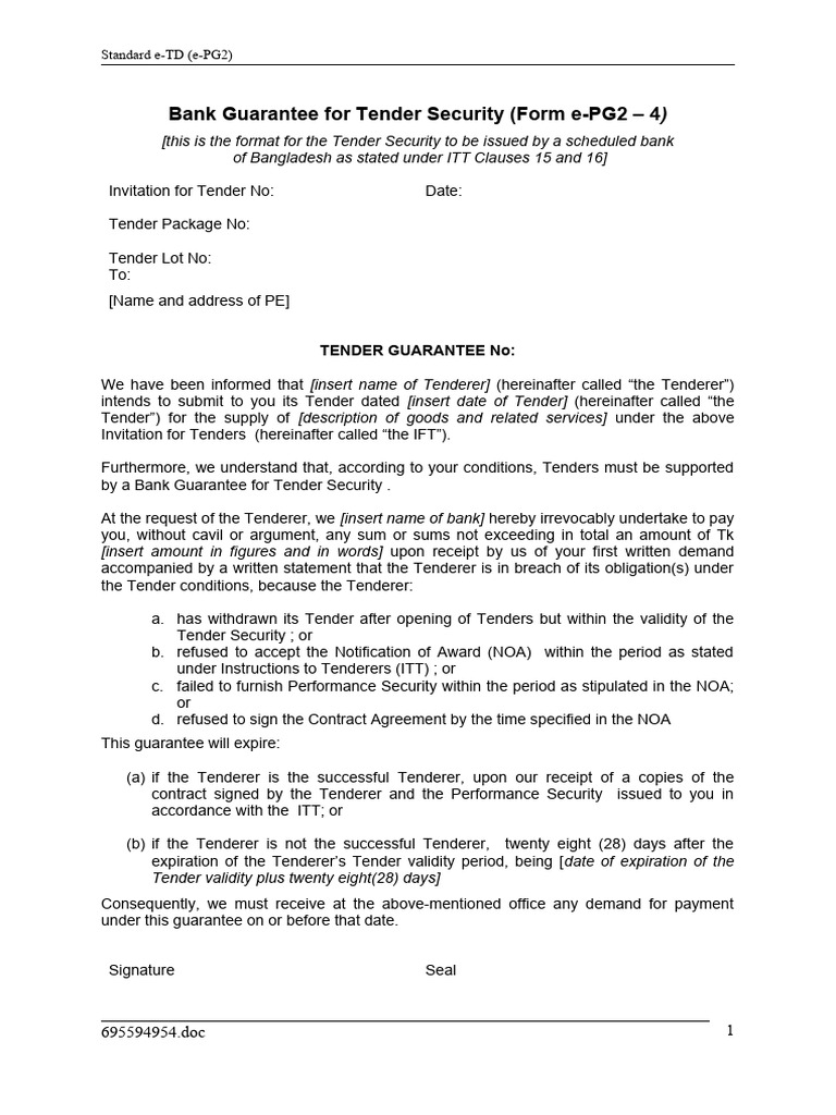 Bank Guarantee Formats for Tenders | PDF