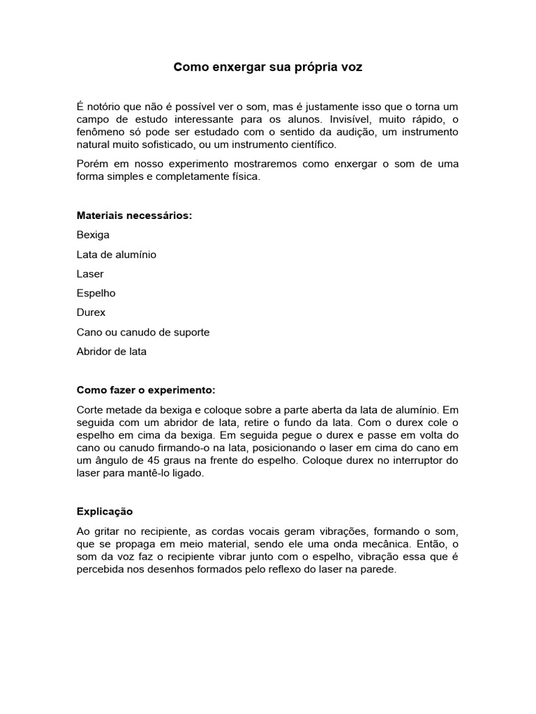 Como Enxergar Sua Própria Voz Experimento Pdf