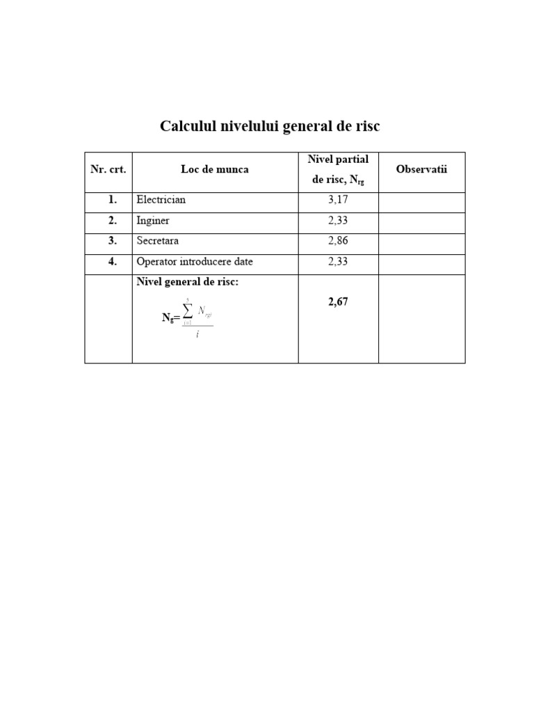 Calcul Nivel Risc General | PDF