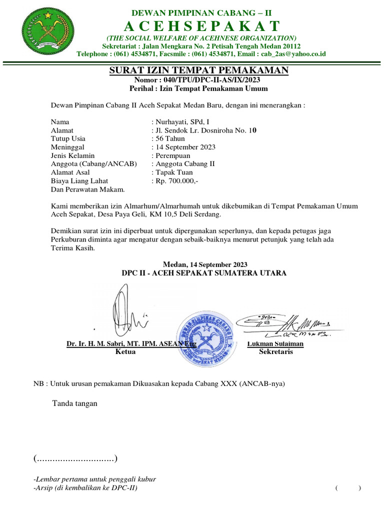 Surat Izin Pemakaman | PDF