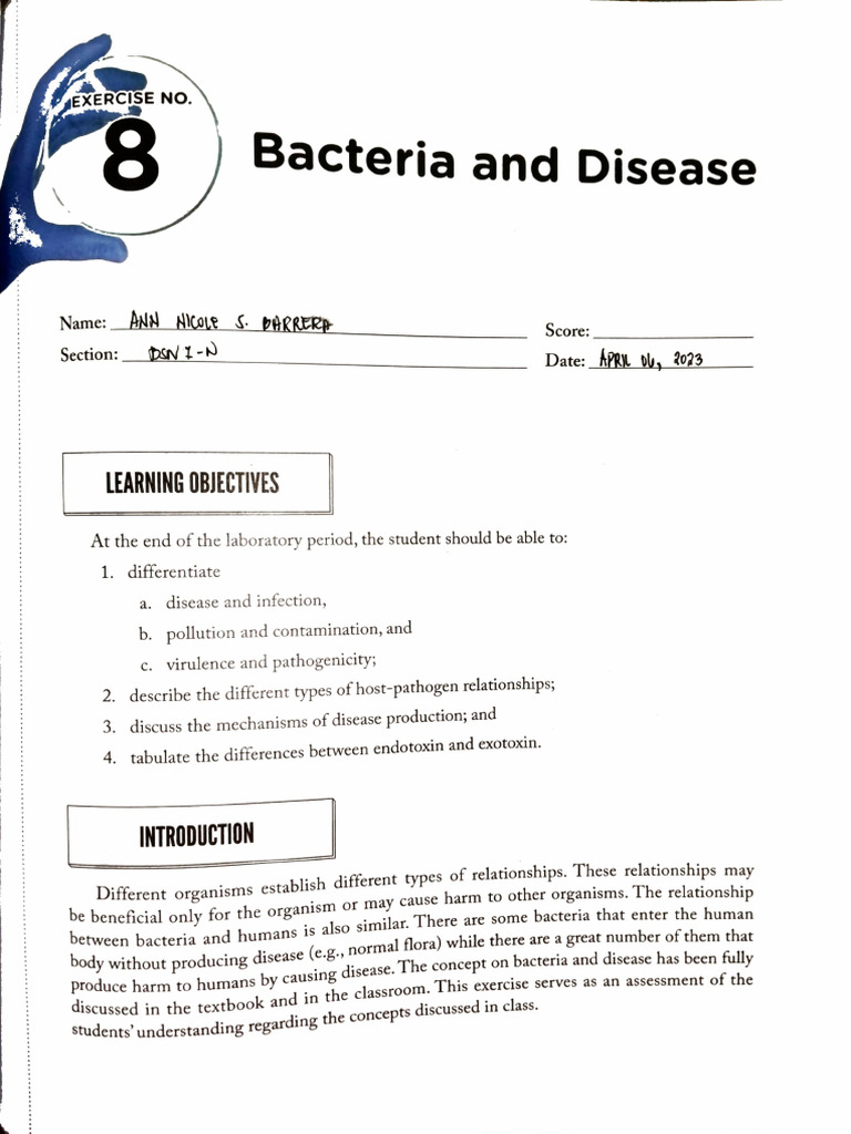 Exercise 8 - Bacteria and Disease | PDF