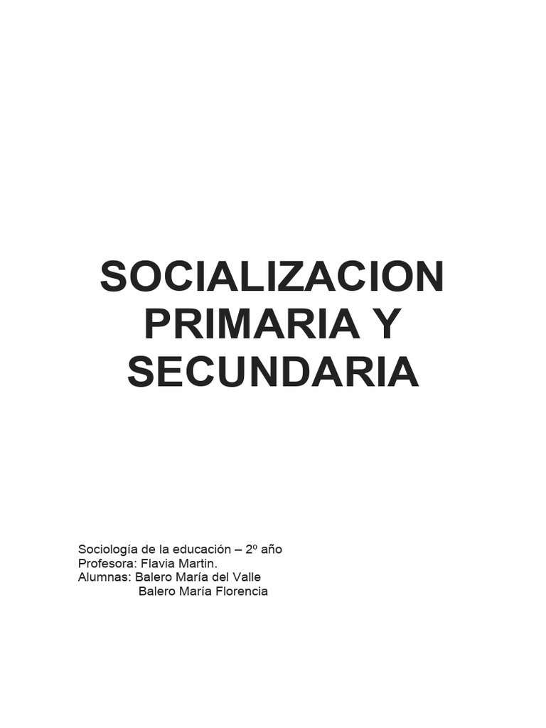 Socializacion Primaria Y Secundaria Descargar Gratis Pdf