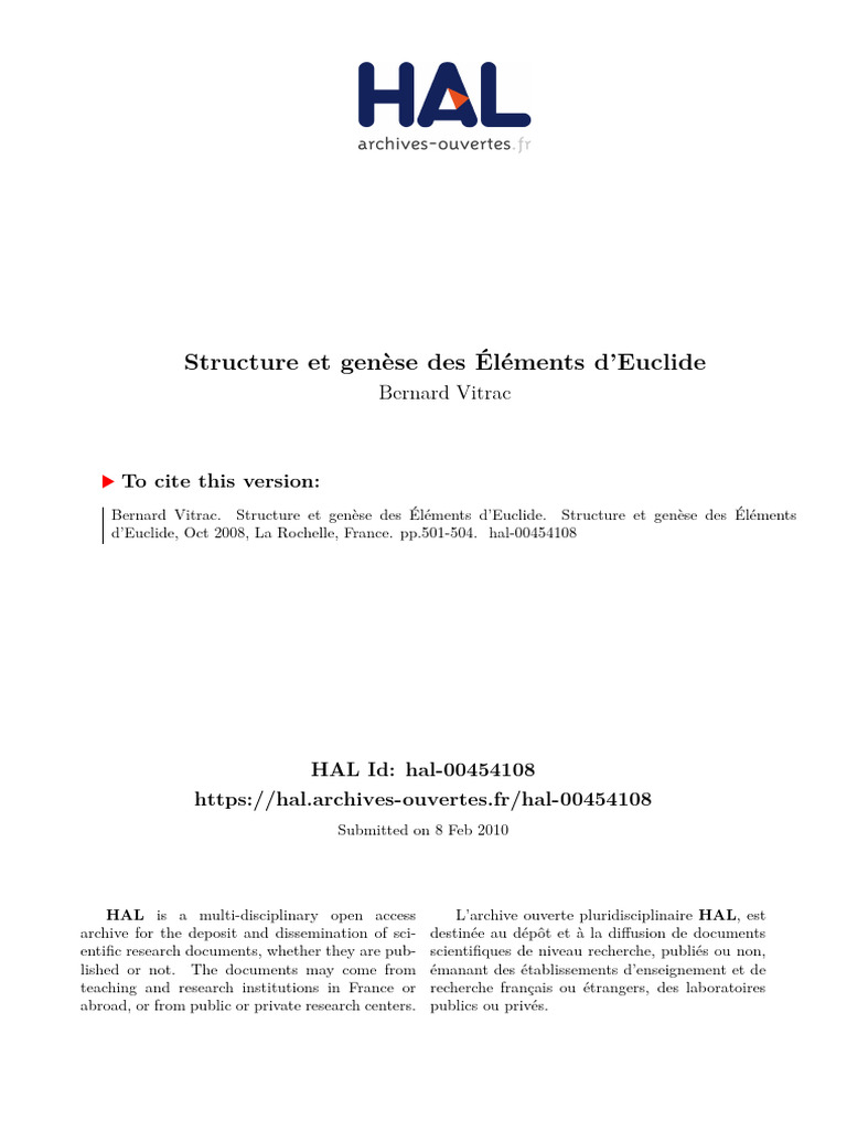 Structure Et Genese Des El. D Eucl. Version 1 | PDF