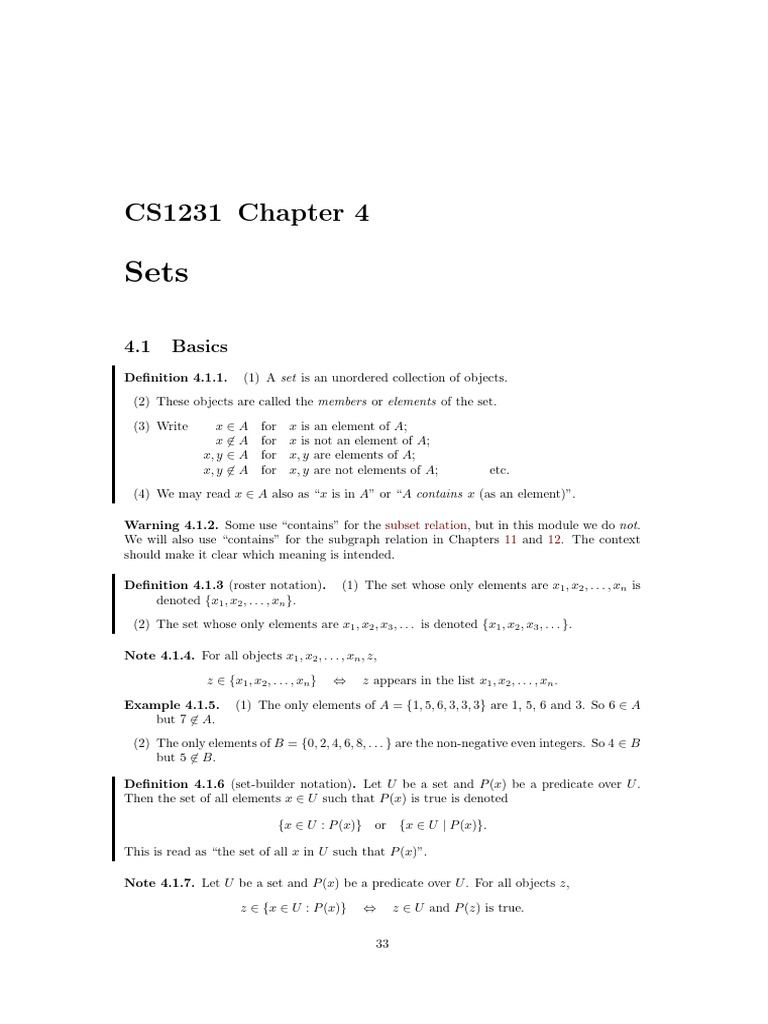 4 Sets Notes PDF Empty Set Subset
