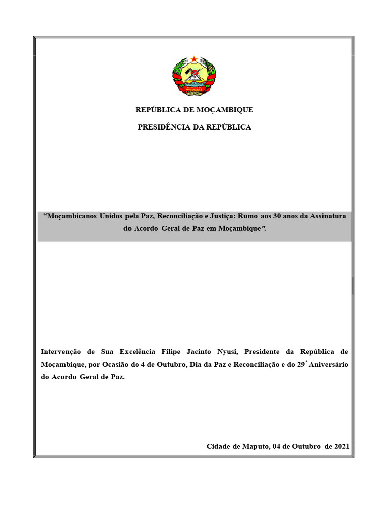 Discurso+PR+-+Comemorações+do+4+de+Outubro,+Dia+da++Paz+-+2021+VF | PDF