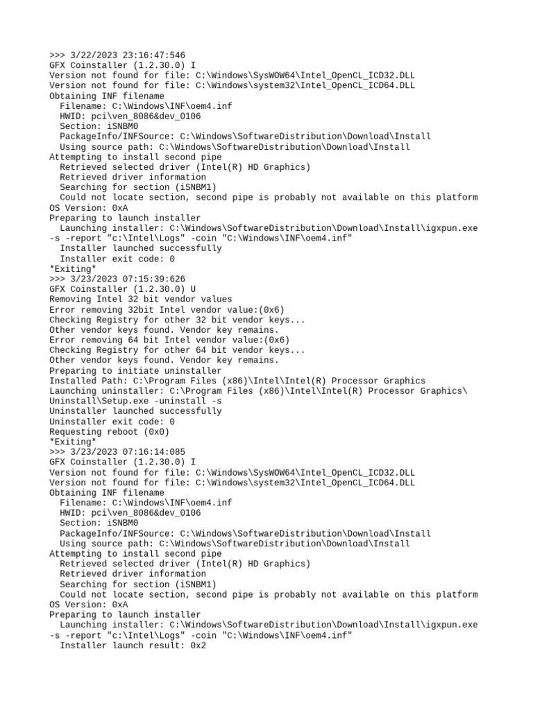 Intel GFX Coinstaller Log Summary | PDF | Computers